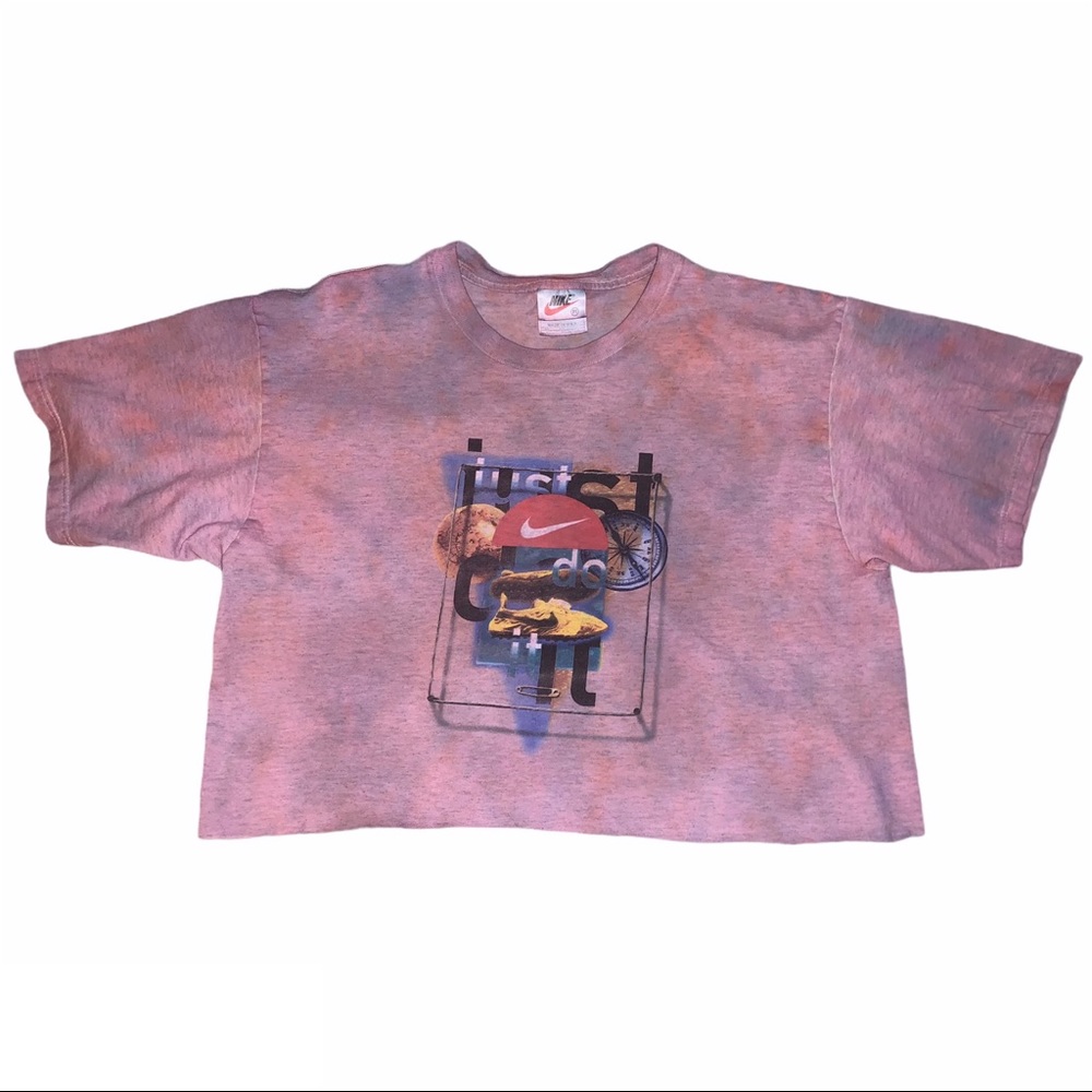 Vintage 90s Nike Just Do It Graphic Raw Hem Pink Tie Dye Crop Top